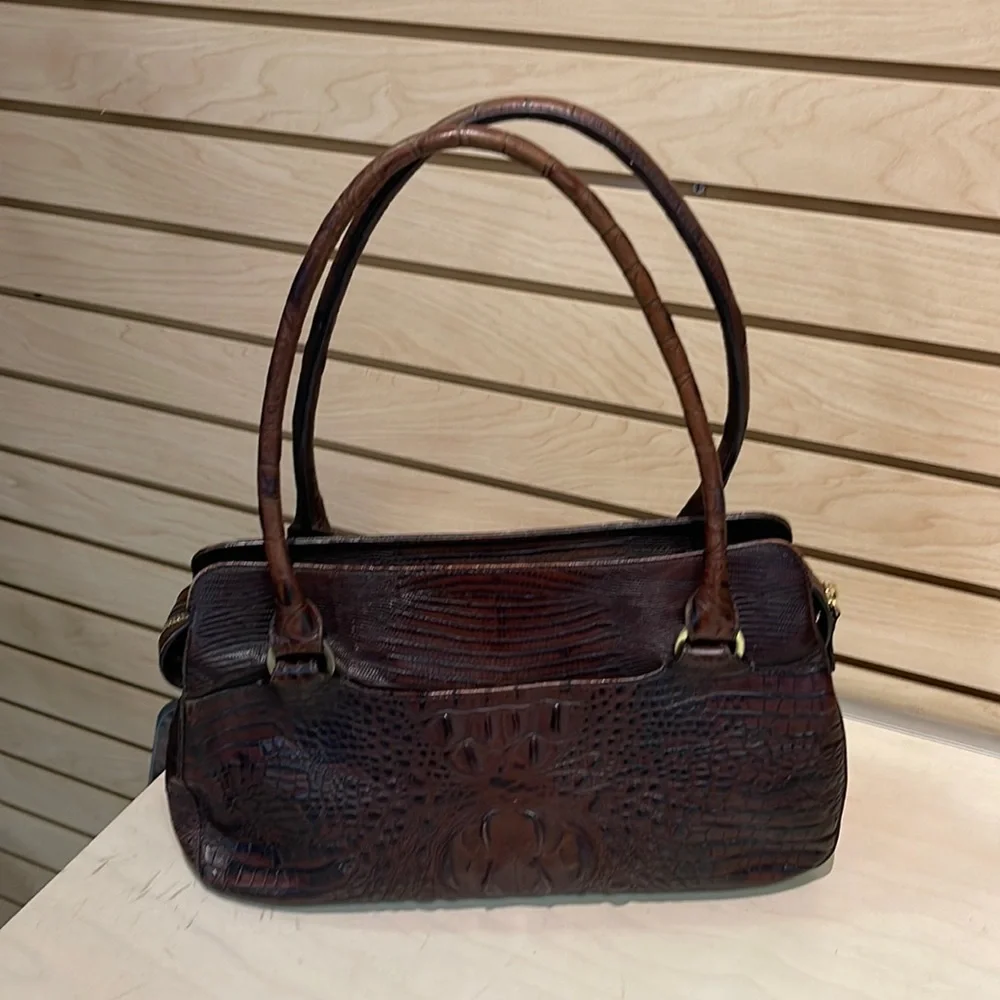 Women’s Brahmin Brown Croc/Lizard Print Leather Satchel Bag